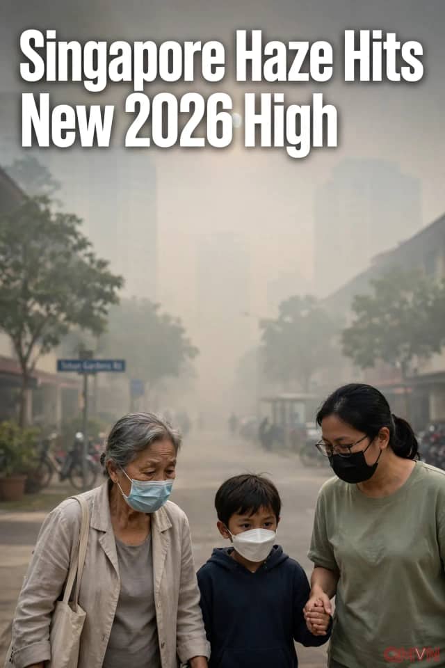 Khói mù bao phủ Singapore: chỉ số ô nhiễm PSI vùng trung tâm lên 173, mức cao nhất năm 2026 do khói cháy rừng từ Indonesia