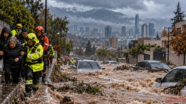Mưa cực lớn gây lũ bùn ở Santiago, ô tô bị cuốn trôi và Chile khẩn cấp sơ tán người dân
