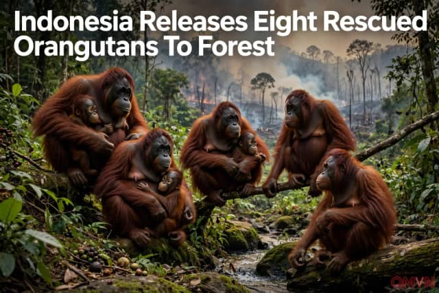 Indonesia thả tám cá thể đười ươi được cứu khỏi cháy rừng về khu rừng phòng hộ, nhen nhóm hy vọng cho loài cực kỳ nguy cấp
