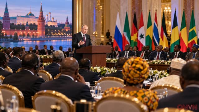 Putin tìm kiếm quan hệ sâu rộng với châu Phi tại Moscow, giữa lời hứa hợp tác bình đẳng và cuộc cạnh tranh ảnh hưởng toàn cầu