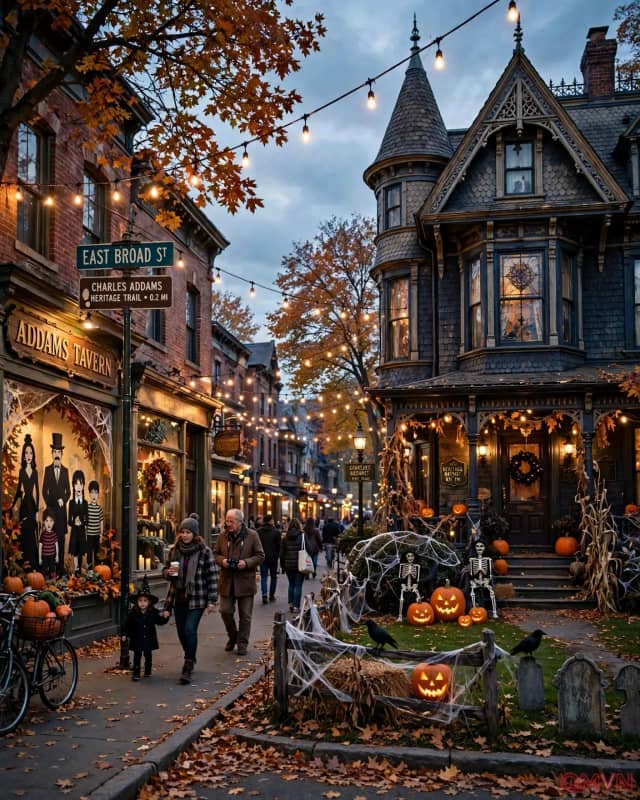 Quê hương của cha đẻ “Gia đình Addams” ở Mỹ hóa thành điểm đến Halloween rùng rợn mà duyên dáng
