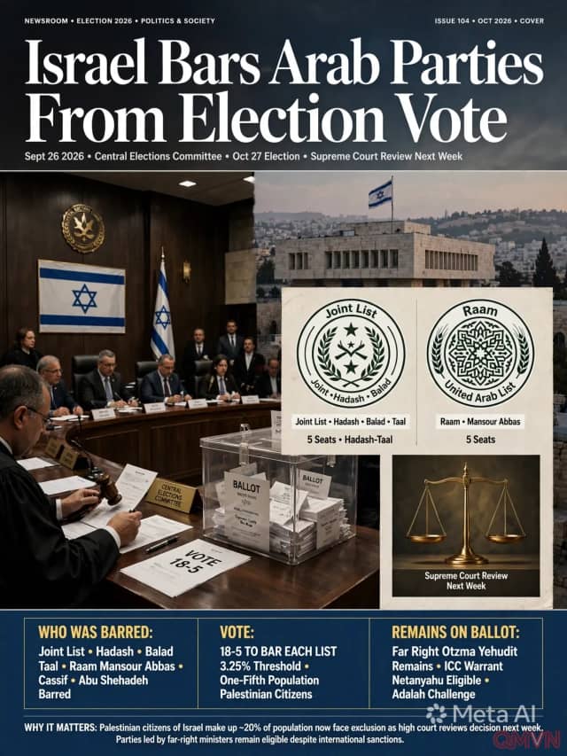 Ủy ban Bầu cử Israel cấm hai danh sách đảng Arab chính tham gia bầu cử Quốc hội, chờ phán quyết của Tòa án Tối cao